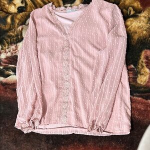 Pink Lace Trim Blouse